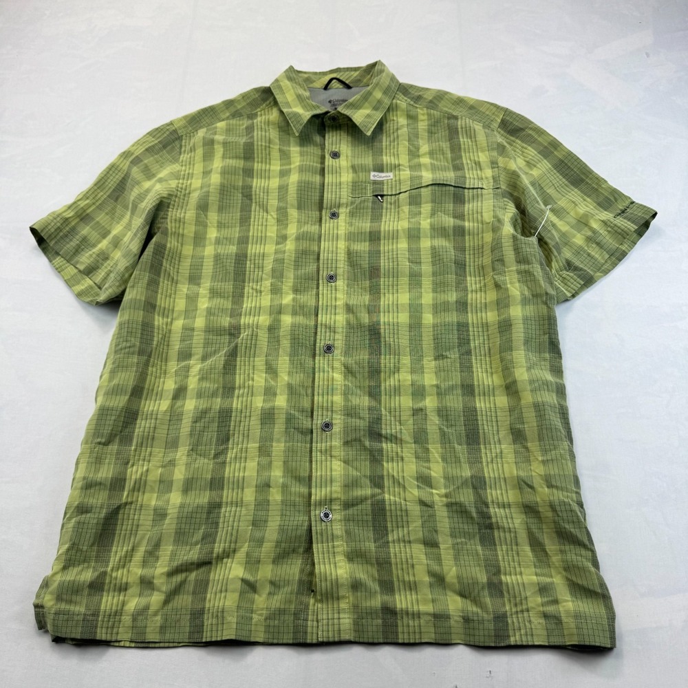 Columbia Shirt Mens Large Green Plaid Mesh Lined Short Sleeve Button Up Outdoor